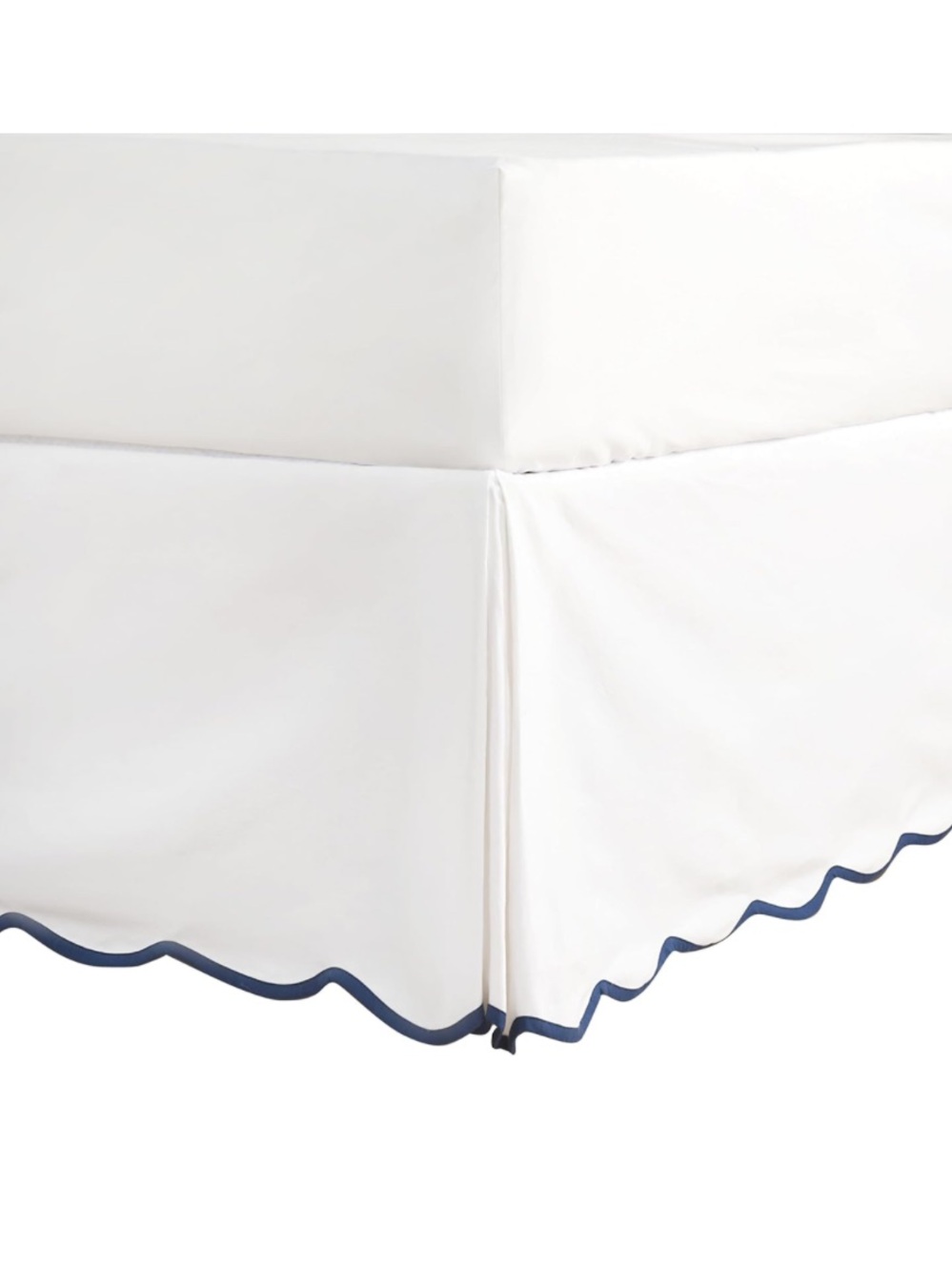 Easy-Fit Scalloped Edge Bed Skirt White Navy 18” Drop KING SIZE